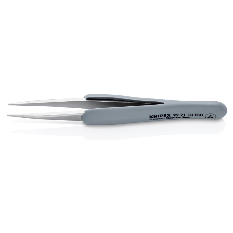 KNIPEX 5 1/4 Premium Stainless Steel Precision Tweezers-Pointed Tips-ESD Rubber Handles – 92 21 10 ESD Tweezers