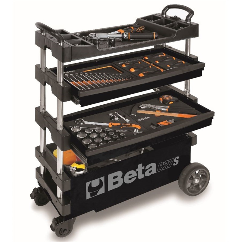 Beta Tools (Article# C27S-N/9005) Collapsible Rolling Tool Cart – Black – BT 27000205