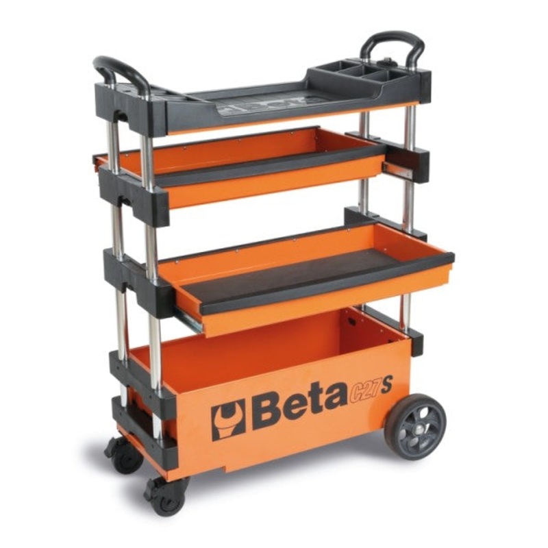 Beta Tools (Article# C27S-O) Collapsible Rolling Tool Cart – Orange – BT 27000201