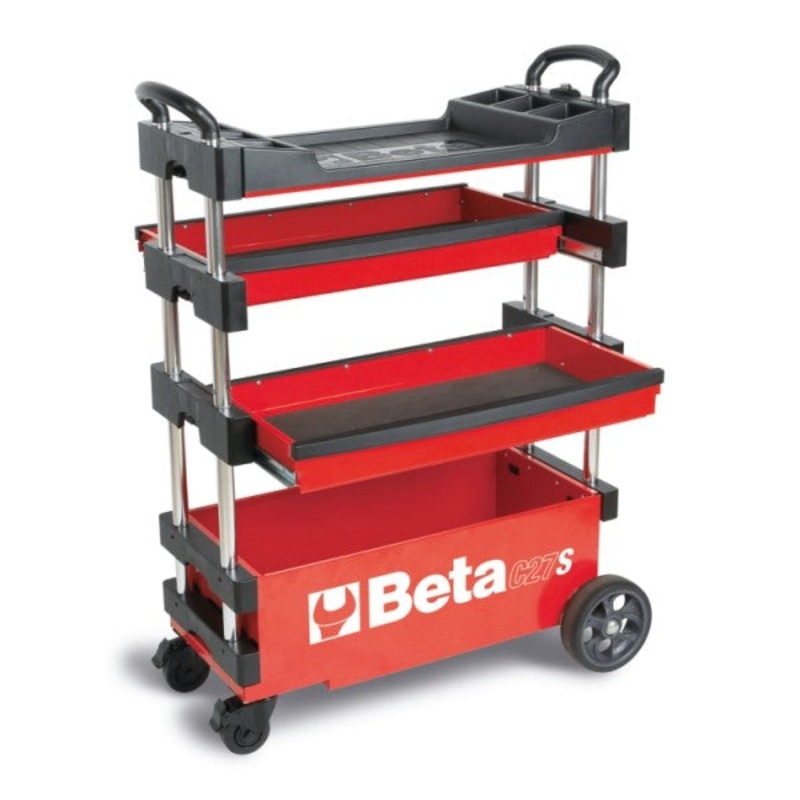 Beta Tools (Article# C27S-R) Collapsible Rolling Tool Cart – Red – BT 27000203