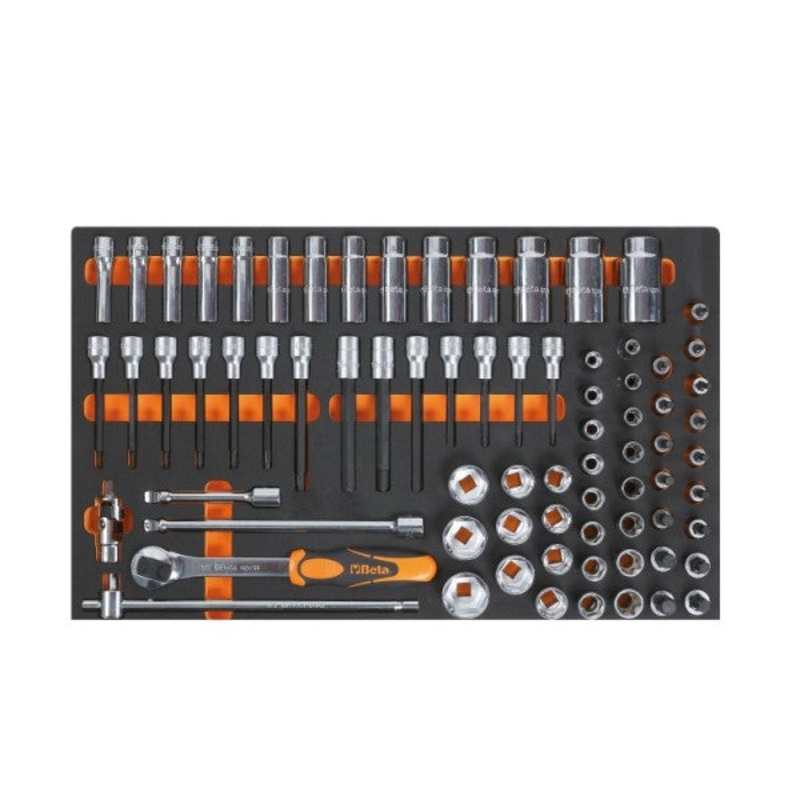 Beta Tools (Article# M120) Set of 75 1/2 in Drive Sockets and Accessories with Soft Thermoformed Tray – BT 24500120
