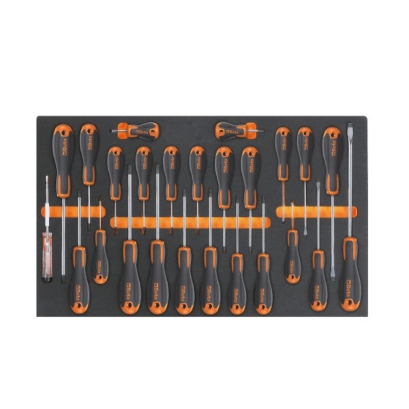 Beta Tools (Article# M213) Set of 25 Easy Screwdriver with Foam Tray – Slotted, Phillips and Torx – BT 24500213