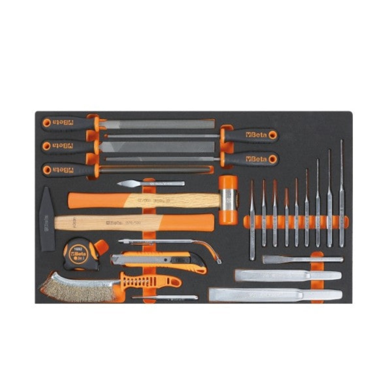 Beta Tools (Article# M230) Set of 25 Punches, Chisels and Accessories with Soft Thermoformed Tray for Tool Cabinet Drawer – BT 24500230