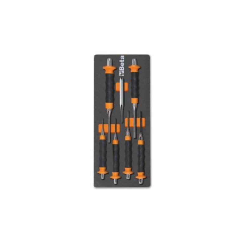 Beta Tools (Article# M240) Set of 7 Punch and Chisel with Soft Thermoformed Tray for Tool Cabinet Drawer – BT 24500240