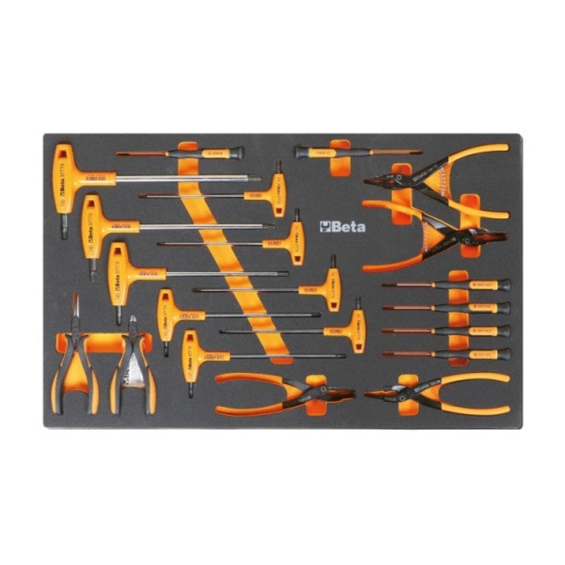Beta Tools (Article# M62) Set of 21 Pliers and Torx Driver with Soft Thermoformed Tray for Tool Cabinet Drawer – BT 24500875