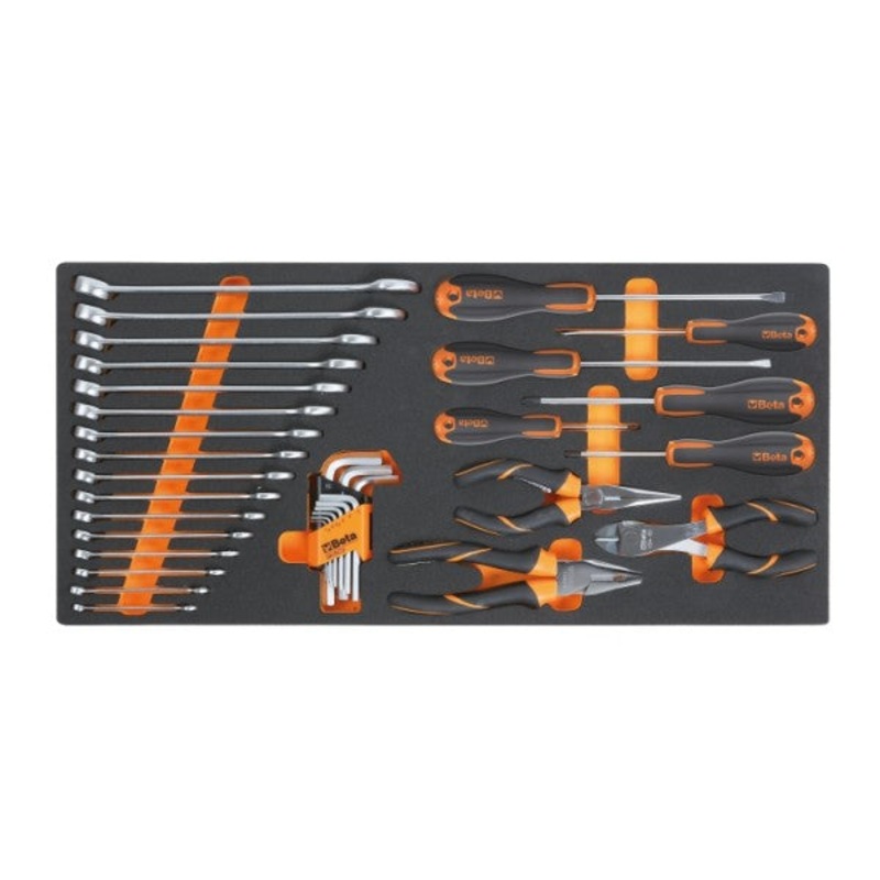 Beta Tools (Article# MC10) Set of 34 Mechanic’s Tool with Soft Thermoformed Tray for Tool Cabinet Drawer – BT 27500011
