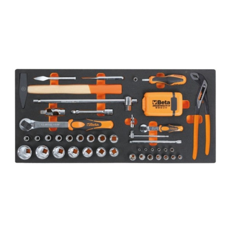 Beta Tools (Article# MC20) Set of 74 1/2 in Drive Socket and Accessories with Soft Thermoformed Tray for Tool Cabinet Drawer – BT 27500020