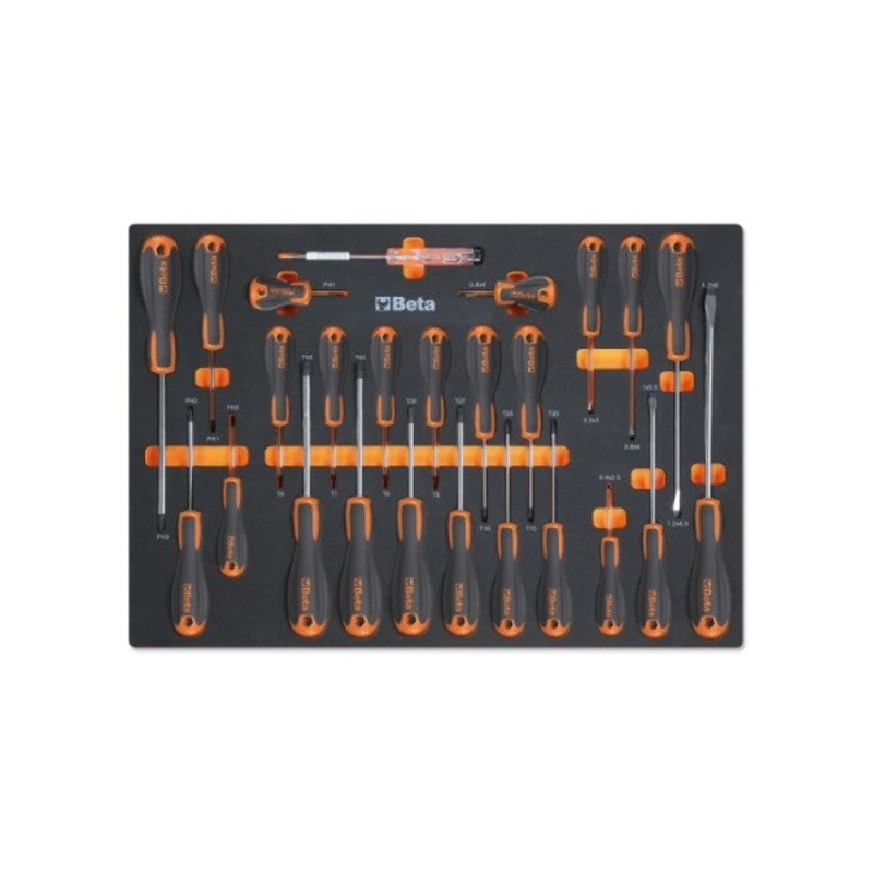Beta Tools (Article# MM210) Set of 25 Slotted, Phillips and Torx Screwdriver with Soft Thermoformed Tray for Tool Cabinet Drawer – BT 24580211