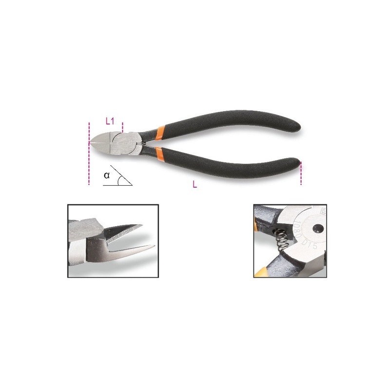 Beta Tools (Article# 1080D 45) 45 deg Diagonal Flush Cutting Nipper, Slip-Proof Double Layer PVC Coated Handles – BT 10800045