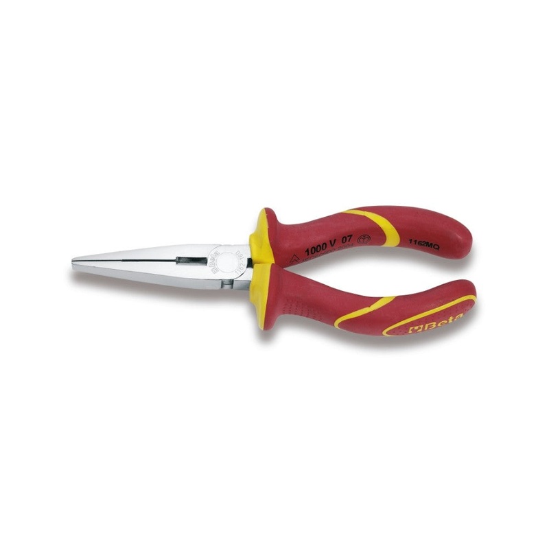 Beta Tools (Article# 1162MQ 200) Insulated Extra-Long Flat Nose Plier, Bright Chrome-Plated, 1000V – BT 11620100