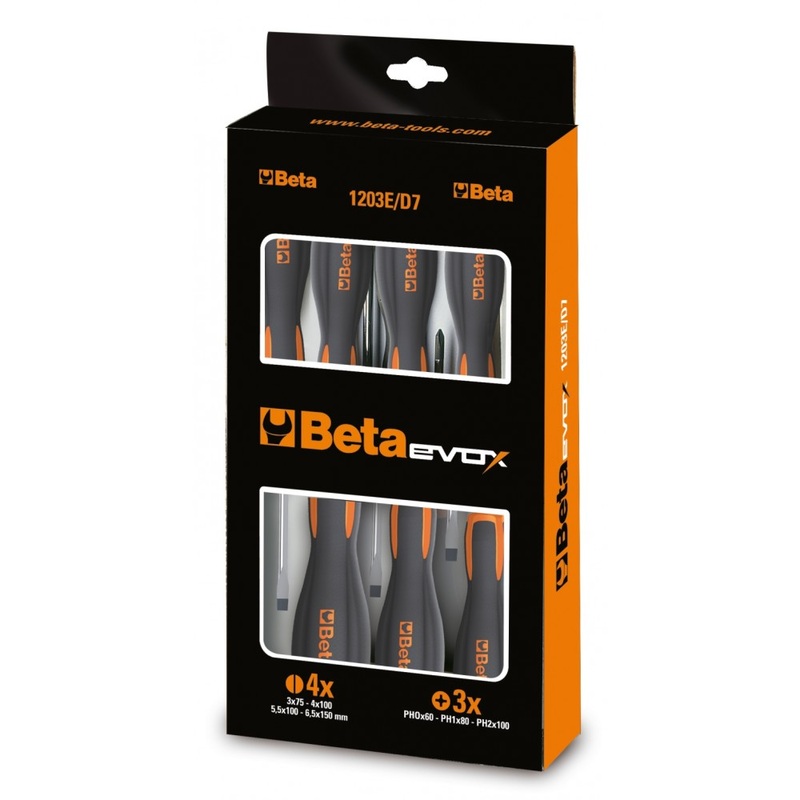 Beta Tools (Article# 1203E/D7) Set of 7 Evox Slotted and Phillips Screwdrivers – BT 12031007