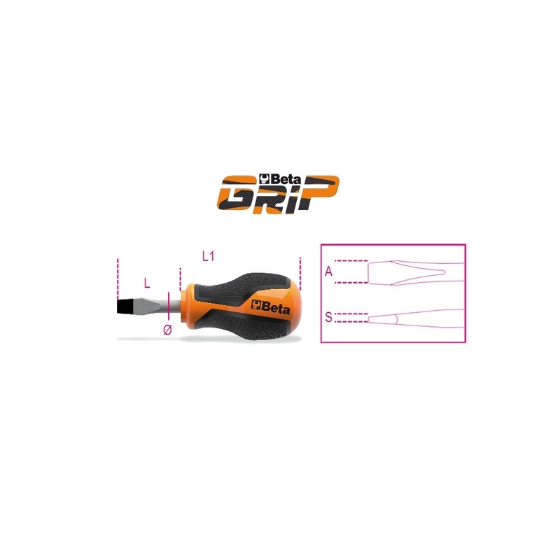 Beta Tools (Article# 1260N 4X30) 4mm Slotted Screwdriver, OAL 30mm, Extra-Short Series – BT 12600103