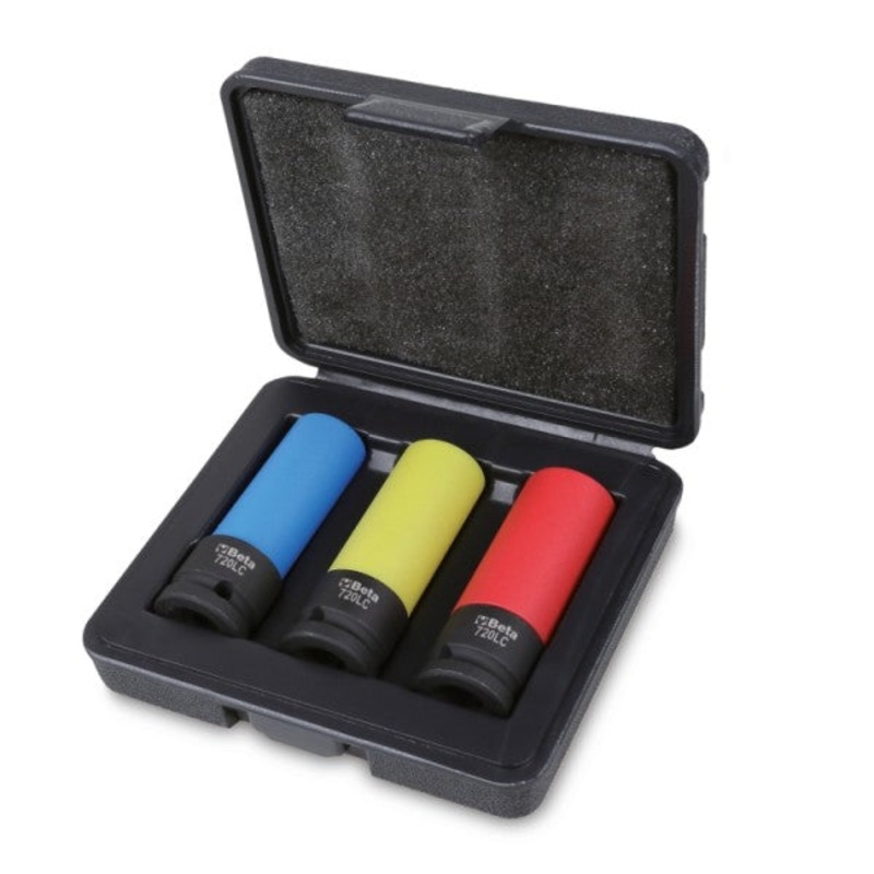 Beta Tools (Article# 720LC/C3) Set of 3 Impact Sockets for Wheel Nuts, Colored Polymeric Inserts, 17, 19, 21mm – BT 7200653
