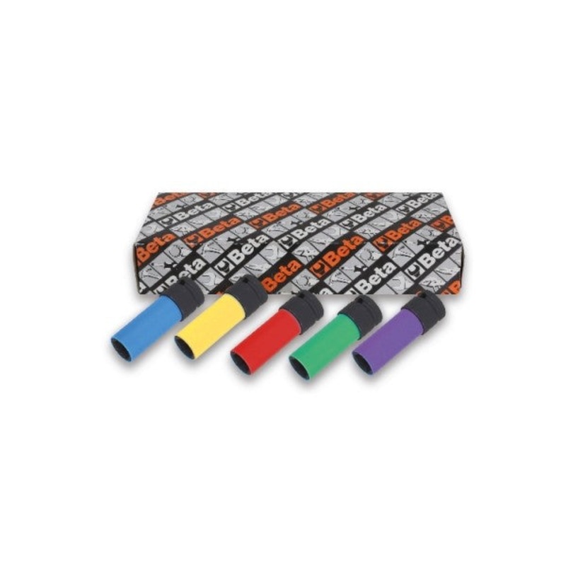 Beta Tools (Article# 720LC/S5) Set of 5 Wheel Nut Impact Sockets, Colored Polymeric Inserts – BT 7200645