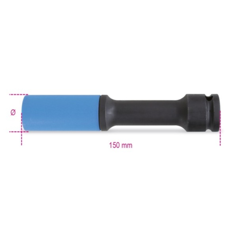 Beta Tools (Article# 720LCL 19) 19mm Wheel Nut Impact Socket, Long Series, Colored Polymeric Insert, 150mm Long – BT 7200739
