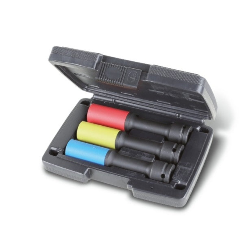 Beta Tools (Article# 720LCL/C3) Set of 3 Impact Sockets for Wheel Nuts, Long Series, Colored Polymeric Inserts, 17, 19, 21mm – BT 7200753