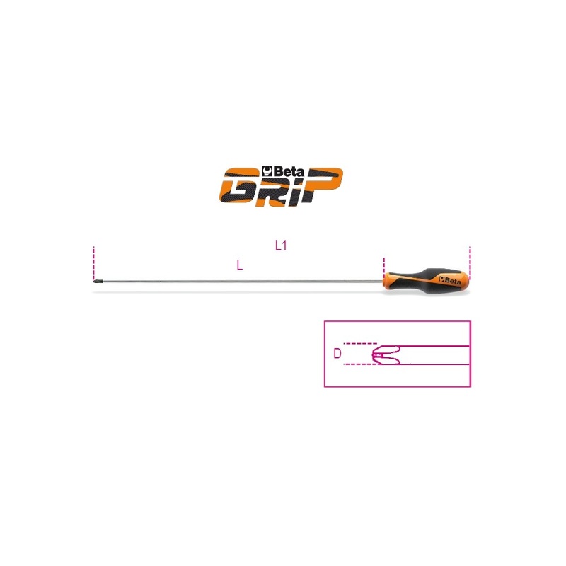 Beta Tools (Article# 1262L 4.5X400) No. 1 Phillips Head Screwdriver, OAL 400mm, Long Series – BT 12620206