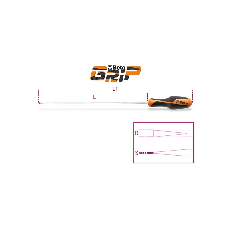 Beta Tools (Article# 1264L 4X400) 4 x 400mm Screwdriver for Headless Slotted Screws, Long Series – BT 12640209