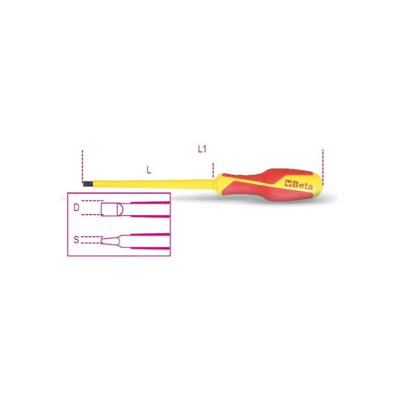 Beta Tools (Article# 1274MQ 4X100) 4mm Insulated Headless Slotted Screwdriver 1000V – BT 12740706