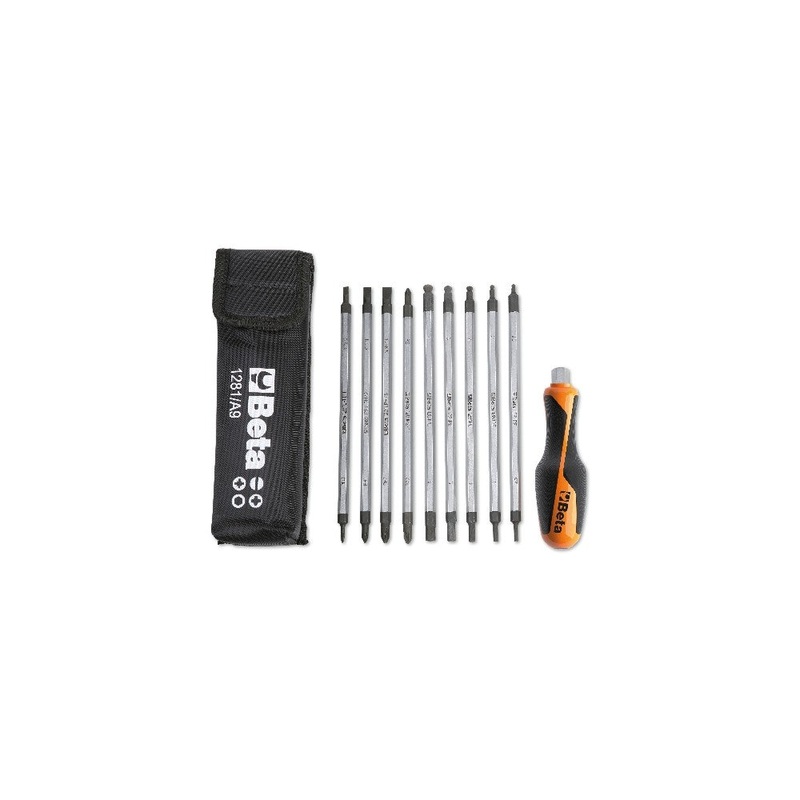 Beta Tools (Article# 1281BG/A9) Set of 9 Reversible Screwdriver Bits and 1 Handle with Case – BT 12810520