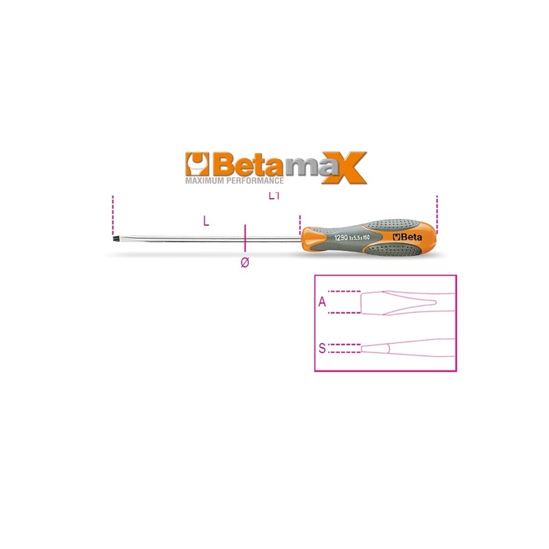Beta Tools (Article# 1290 3X75) 3 x 75mm Screwdriver for Slotted Head Screws – BT 12900009