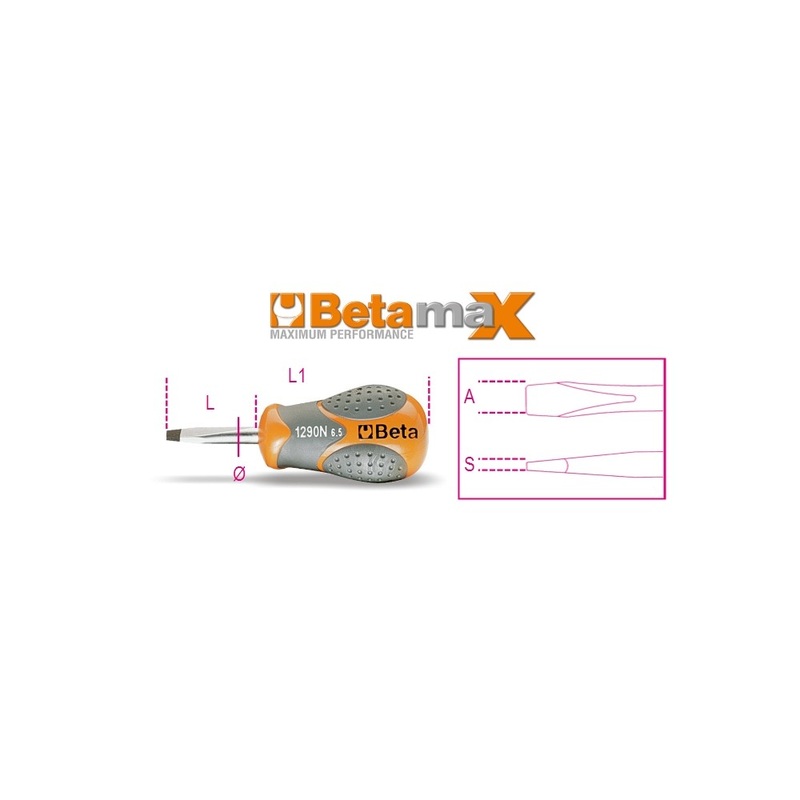 Beta Tools (Article# 1290N 4X30) 4 x 30mm Screwdriver for Slotted Head Screws, Extra-Short Series – BT 12900103