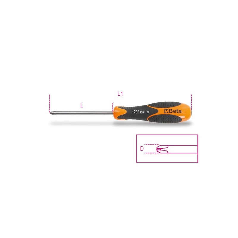 Beta Tools (Article# 1292INOX 6X100) Phillips Screwdriver, INOX Stainless Steel, No. 2, OAL 220mm – BT 12920418