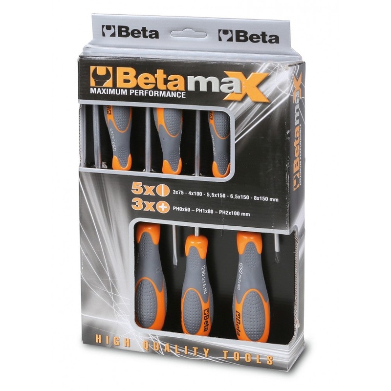Beta Tools (Article# 1293/D8) Set of 8 Slotted and Phillips Head Screwdrivers – BT 12930403