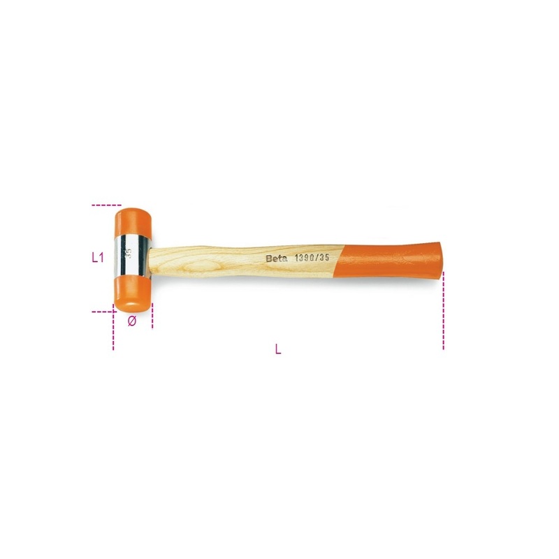 Beta Tools (Article# 1390 45) 45mm Diameter Soft Face Hammer with Wooden Handle – BT 13900045