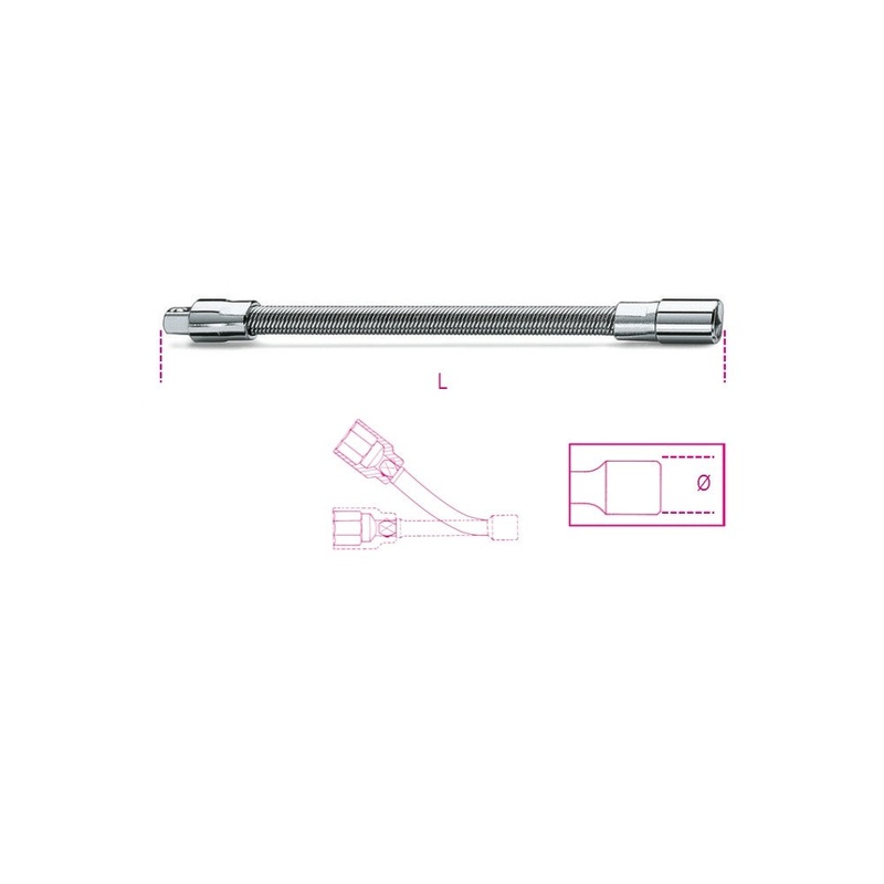 Beta Tools (Article# 900FL 150) Flexible Universal Extension Bar, 1/4 in Drive, Chrome-Plated, 150mm – BT 9000828