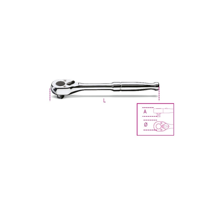 Beta Tools (Article# 900M/55) 1/4 in Drive Reversible Ratchet with Metal Handle, Chrome-Plated – BT 9000905