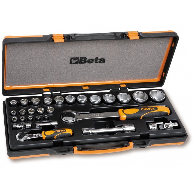 Beta Tools (Article# 902A/C22) Set of 28 Sockets – 22 – 1/4 in and 1/2 in Drive Sockets, 6 Accessories – BT 9020807
