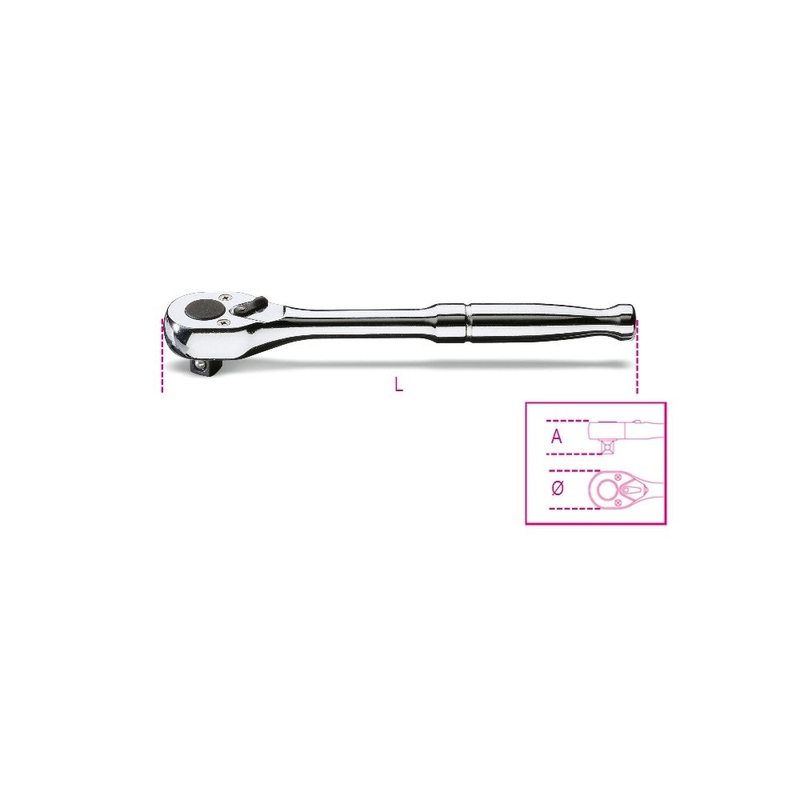 Beta Tools (Article# 910M/55) 3/8 in Drive Reversible Ratchet with Metal Handle, Chrome-Plated – BT 9100875