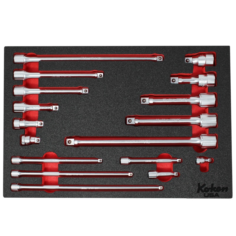 Ko-ken Tools 1/4 3/8 and 1/2 Extension Bar Set in Foam