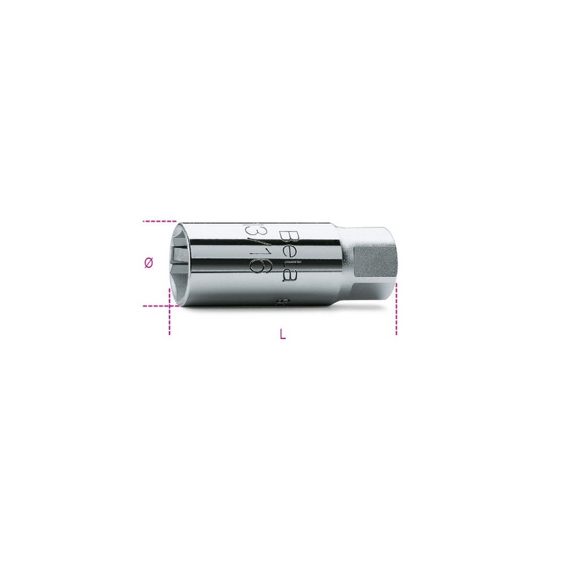 Beta Tools (Article# 956E 20.8) 20.8mm, 13/16 in Spark Plug Socket, 3/8 in Square Drive, 6 Point, Chrome-Plated – BT 9560022