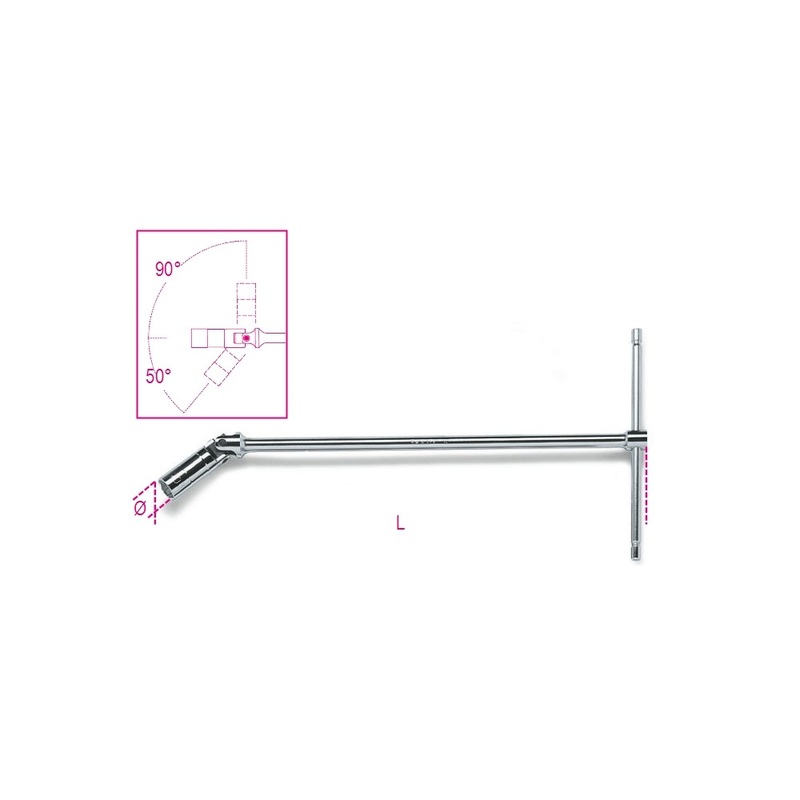 Beta Tools (Article# 959 16) 16mm, 5/8 in T-Handle Spark Plug Wrench with Swivel Socket, Standard Series, Chrome-Plated – BT 9590010