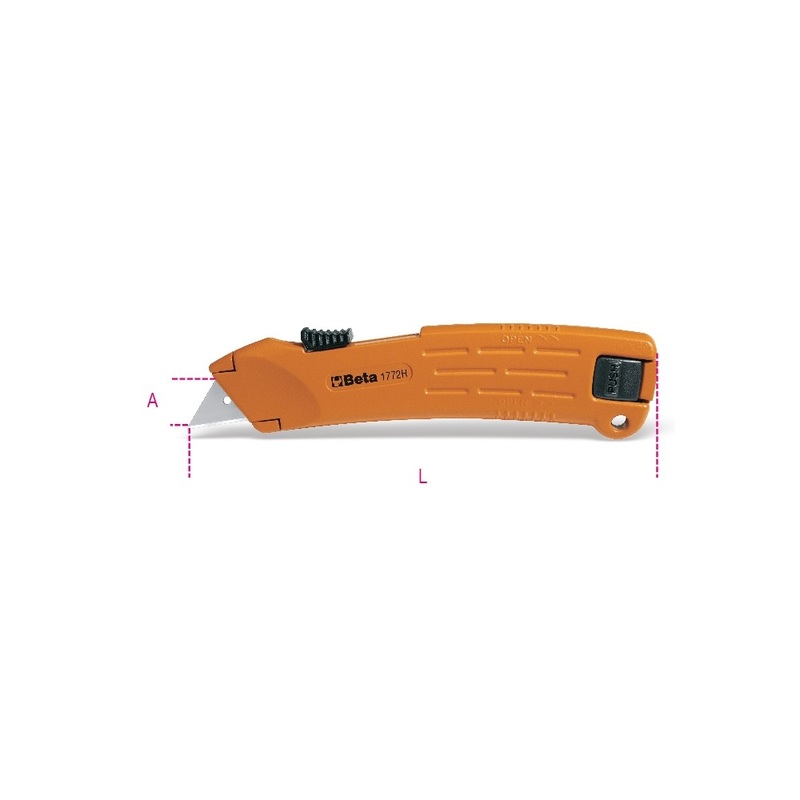 Beta Tools (Article# 1772H) Safety Utility Knife with 2 Retractable Blades – BT 17720029