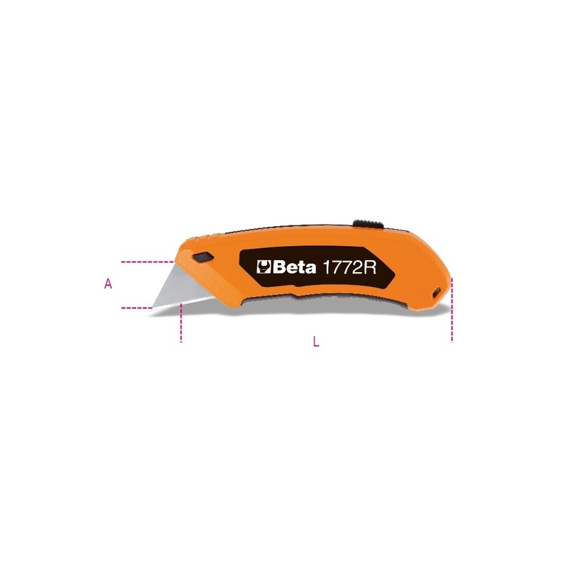 Beta Tools (Article# 1772R) Utility Knife with 5 Retractable Trapezoidal Blades – BT 17720006