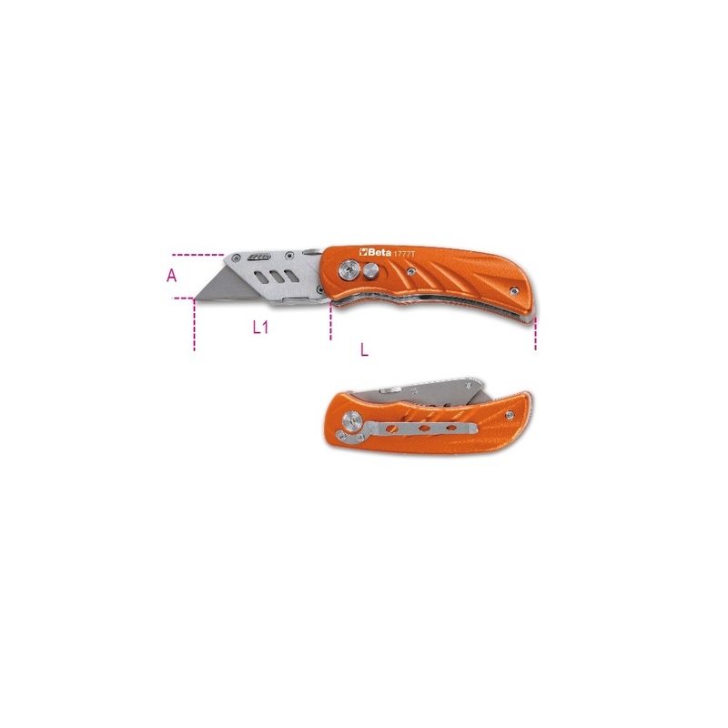Beta Tools (Article# 1777T) Foldaway Knife with 5 Trapezoidal Blade and Aluminum Handle – BT 17770030