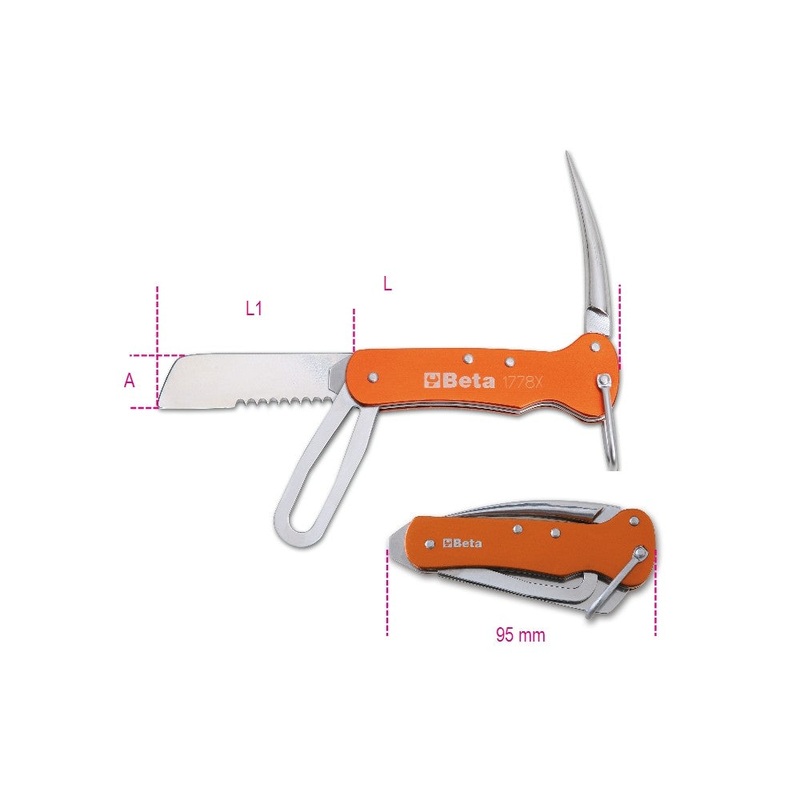 Beta Tools (Article# 1778X) Knife for Nautical Maintenance, INOX Stainless Steel Blades, Aluminum Handles with Case – BT 17780050