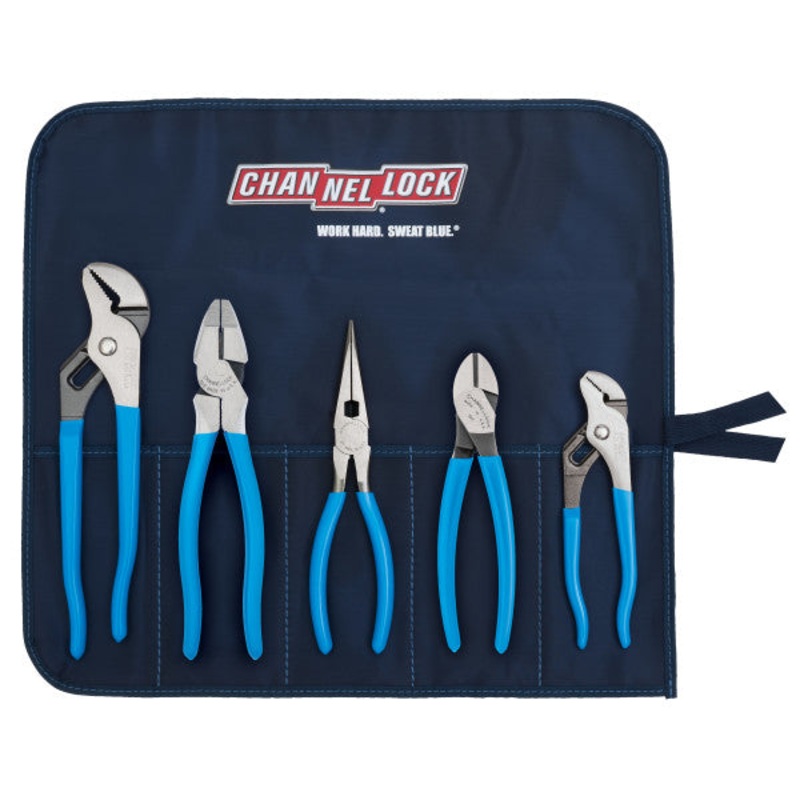 Channellock Set of 5 Professional Tool with Tool Roll, Blue Grip – CL TOOL ROLL-5 Plier Set