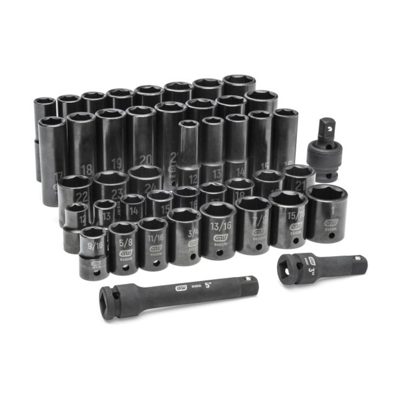 GEARWRENCH Set of 44 1/2 in Drive 6-Point Standard/Deep SAE/Metric Impact Sockets – GW 89094 Socket Set
