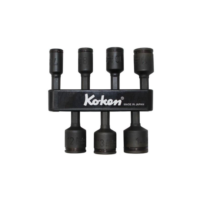 Ko-ken Tools 1/4 Hex Dr. 7 Piece Impact 6-Point Metric NUT GRIP Nut Setters 7-14mm