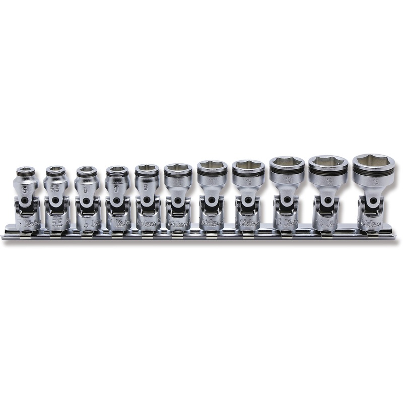 Ko-ken Tools 1/4 Sq. Dr. Universal NUT GRIP Socket Set, 5mm-15mm – 11 pieces
