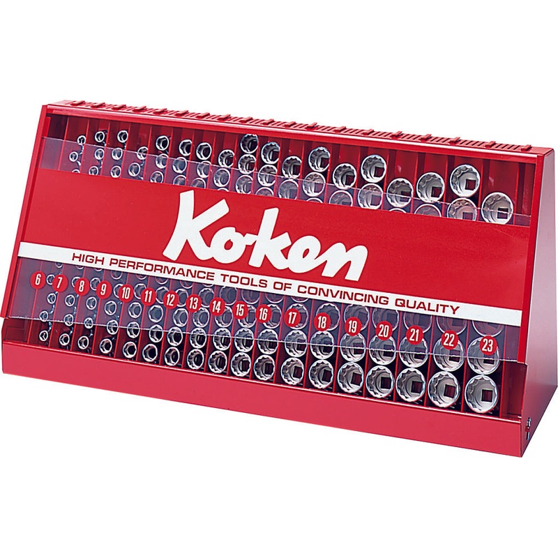 Ko-ken Tools 3/8 Sq. Dr. 177 Piece 12-Point Socket Set 6-23mm in Display Stand