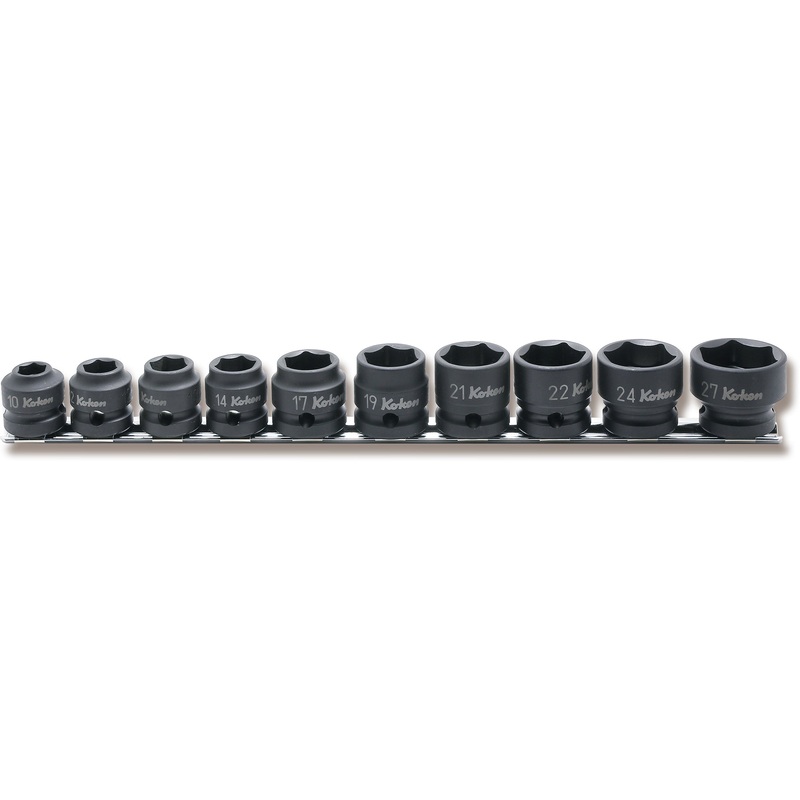 Ko-ken Tools 1/2 Sq. Dr. 10 Piece Thin Wall 6-Point Impact Metric Socket set 10-27mm