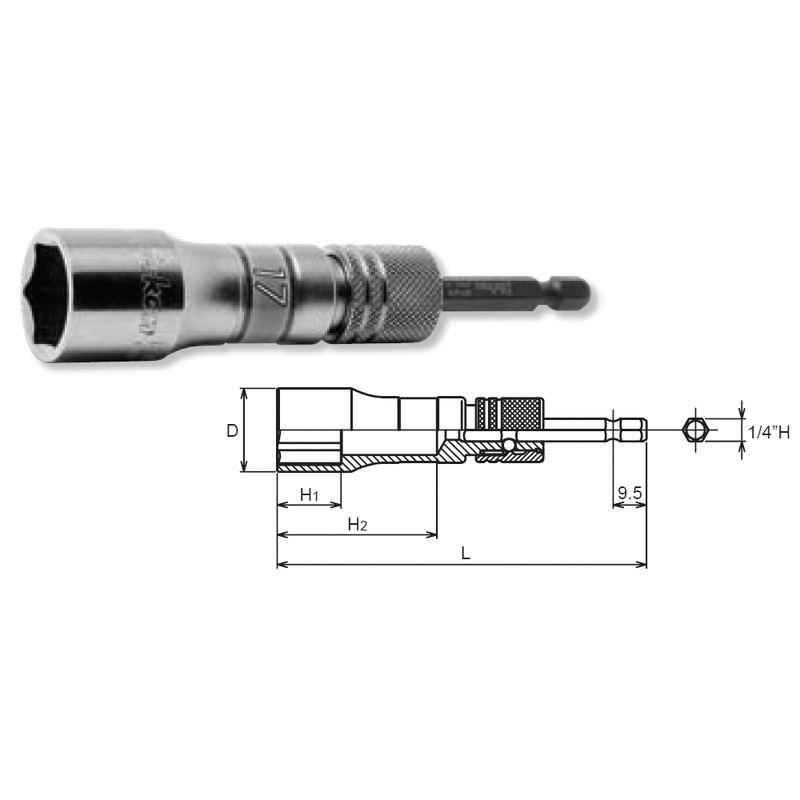 Ko-ken Tools 1/4 Hex Dr. Long Socket 17mm 6 point 111mm Exchangeable Drive shank