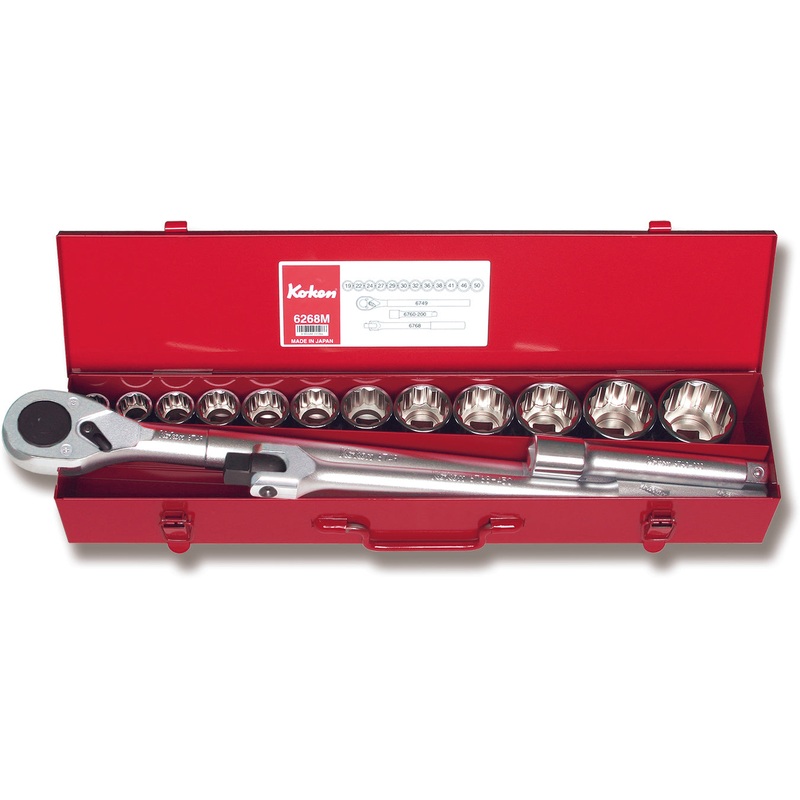 Ko-ken Tools 3/4 Sq. Dr. 15 Piece 12-Point Metric Socket Set 19-50mm