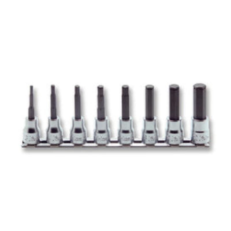 Ko-ken Tools 3/8 Sq. Dr. Grip Ring Hex Bit 100mm Long Socket Set – 8 pieces