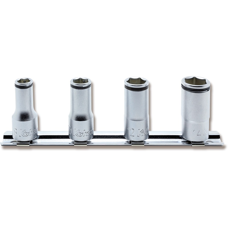 Ko-ken Tools 3/8 Sq. Dr. Semi-Deep NUT GRIP Socket Set, 8mm-14mm – 4 pieces